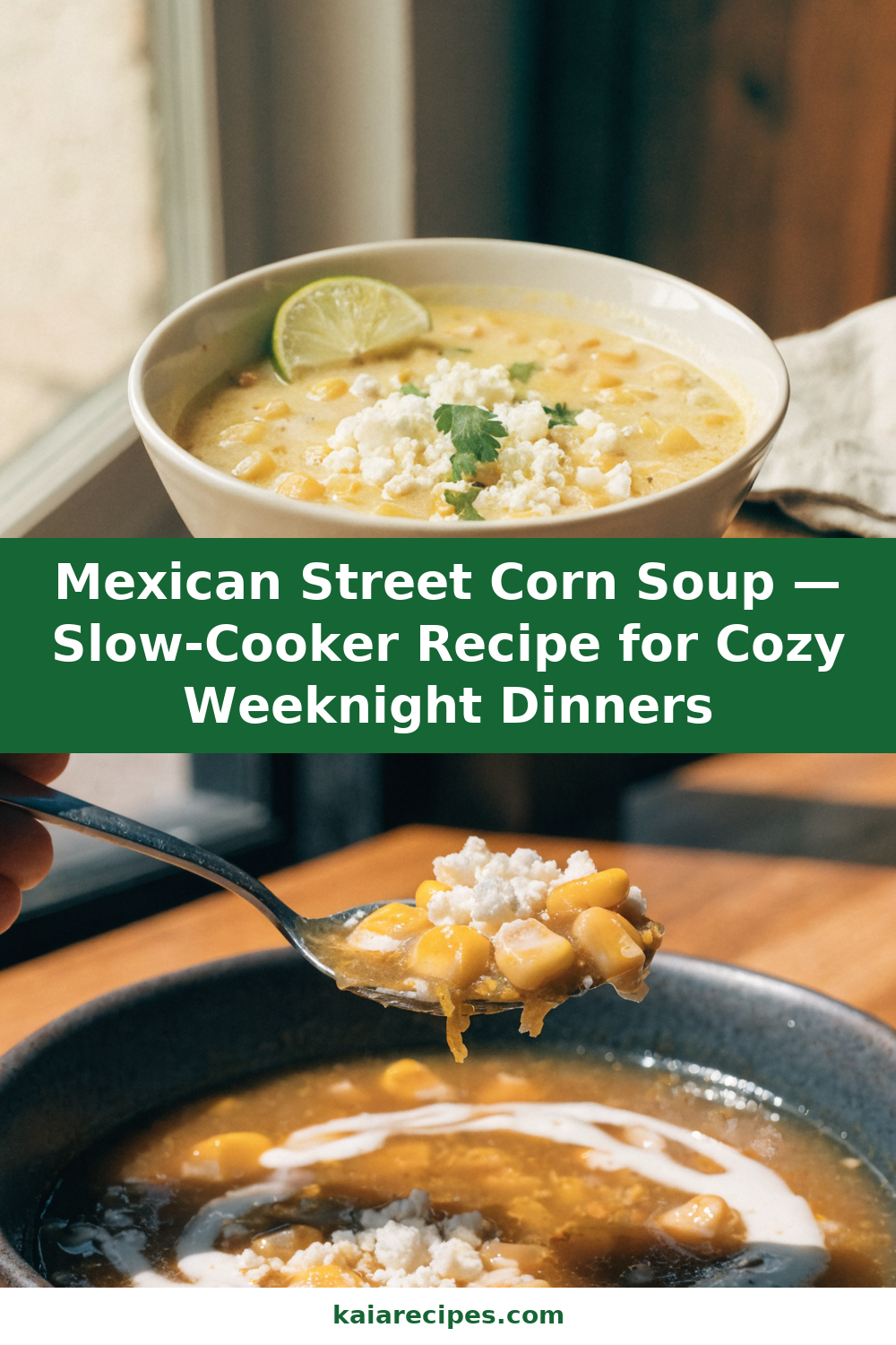 Mexican Street Corn Soup — Slow-Cooker Recipe for Cozy Weeknight Dinners Pinterest recipe pin