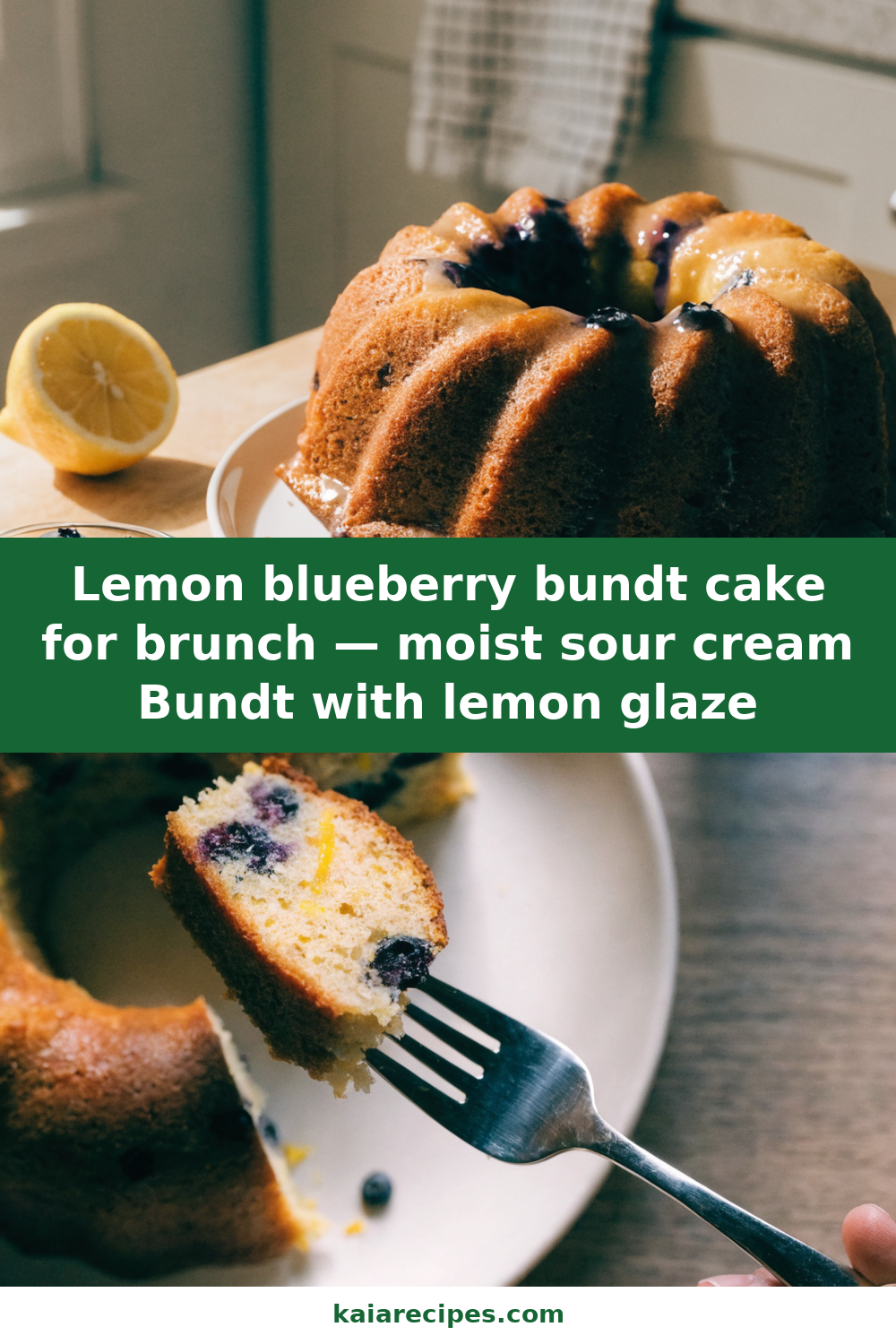 Lemon blueberry bundt cake for brunch — moist sour cream Bundt with lemon glaze Pinterest recipe pin