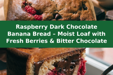 Raspberry Dark Chocolate Banana Bread – Moist Loaf with Fresh Berries & Bitter Chocolate Pinterest recipe pin